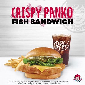 23K views · 25 reactions | Wendy’s Crispy Panko Fish Sandwich is a catch for taste buds everywhere. It’s crispy pollock layered in cheese and tartar sauce. But it’s only here for a limited time, so hurry in and get this catch today! | Wendy's | Facebook