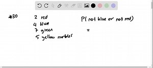 A bag contains 2 red marbles, 4 blue marbles, 7 green marbles, and 5 yellow marbles. Suppose one marble is selected at random. Find the probability of each outcome. Express each probability as a fraction and as a percent. Round to the nearest tenth percent. P( not blue and not red ) | Numerade