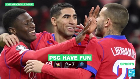 PSG score seven in Leverkusen and take Champions League first place