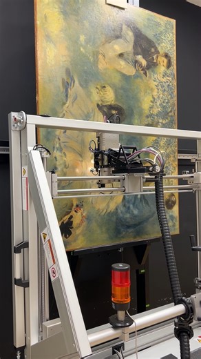 Barnes Foundation on Instagram: "A closer look beneath the surface. 🔬🎨 Watch as our Bruker M6 Jetstream XRF spectrometer records a mosaic image before scanning Pierre-Auguste Renoir’s “The Henriot Family” (1875). A spectrometer separates and measures different parts of a spectrum—in this case, the emitted fluorescence from x-rays. The instrument excites an area with an x-ray, measures the secondary x-ray photons produced across the scanned surface, and generates detailed elemental maps of the