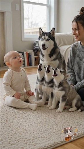 Baby''s Tiny "AWOO" Starts a Husky Choirs #CuteBabyMoments