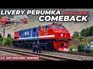 KEMBALINYA LIVERY MERAH BIRU !! Lokomotif Langka CC 201 Hidung Miring Livery Perumka Merah Biru