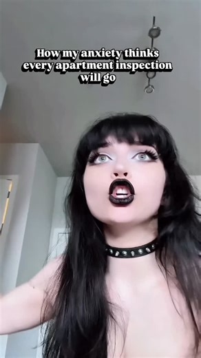Queen Nephilim ✨😈✨ on Instagram: "Am I the only one like this? 😭😅 . . . . . #comedy #anxiety #funnyclips #goth #altgirl #skit #gothgirl #gothic #gothicstyle #emo #humor #relatable #reel #réel #explore #alt #alternativegirl #egirl #blacklipstick #inspection #funny #meme #funnymemes #emogirl #tiktokgirl #memes #apartment #apartmentliving"