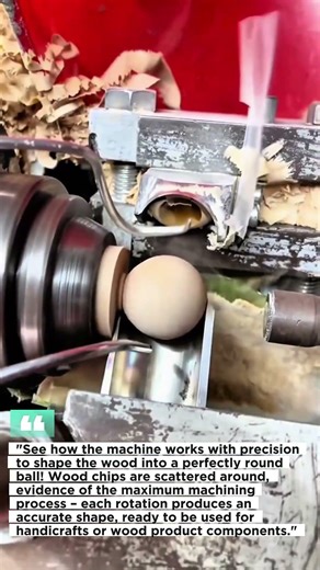 the process of making wooden balls using a machine.