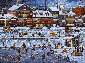 Buffalo Games – Charles Wysocki - Bostonians and Beans- 1000 Piece Christmas Jigsaw Puzzle - Festive Holiday Puzzles for Adults – Precision-Cut Pieces, Winter Artwork Relaxing Fun