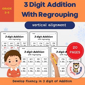 3-digit Addition With Regrouping Worksheets: Grades 2-5 (PDF) - Etsy Canada