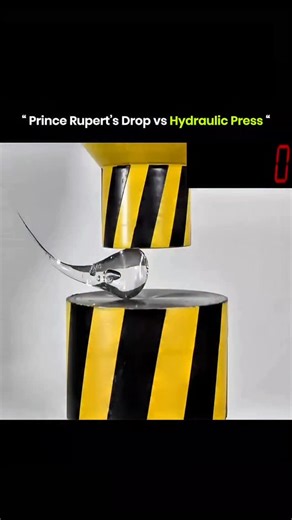 Random Clips on Instagram: "A Prince Rupert drop forms when molten glass falls into cold water. The outer layer cools quickly while the core cools slowly, trapping stress inside. The bulb at the front can resist heavy blows and even hydraulic pressure, but the tail is fragile. When the tail cracks, the stored stress releases instantly and the whole drop shatters into small pieces. This shows how stress distribution makes the drop both strong and fragile at the same time. via : hydraulicpress/YT 