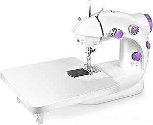 Portable Sewing Machine with Extension Table and Light,Mini Handheld Sewing Machine with Upgraded,Two Threads Double Speed Double Switches,Easy to Use for Kids,Beginners and DIY, White