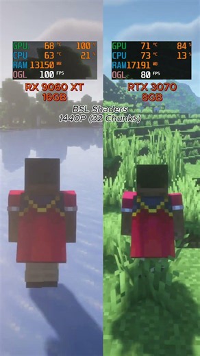 RX 9060 XT vs RTX 3070 – Minecraft BSL Shaders at 32 Chunks!