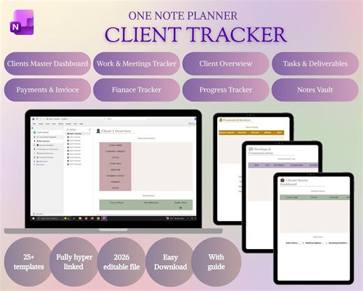 Client Tracker Onenote Planner Template| Project Management, Finance, Business, Task Manager, ADHD, Invoice, Content, Productivity - Etsy