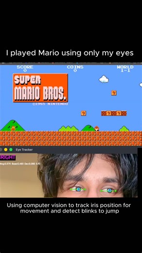 Nikkon on Instagram: "I made an application that lets me control a game using only my eyes 👀🎮 Using a standard webcam, OpenCV, and MediaPipe, the system tracks my gaze in real time and maps it to keyboard inputs #Python #ComputerVision #gaming"