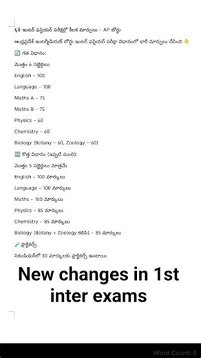 Changes in AP Intermediate 1st year exams .