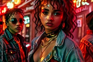 woman on the disco 80th ,club neon light.