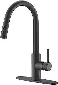 RULIA Kitchen Faucet, Kitchen Sink Faucet, Sink Faucet, Pull-Down Kitchen Faucets, Bar Kitchen Faucet, Matte Black, Metal Spray Head, RB1031