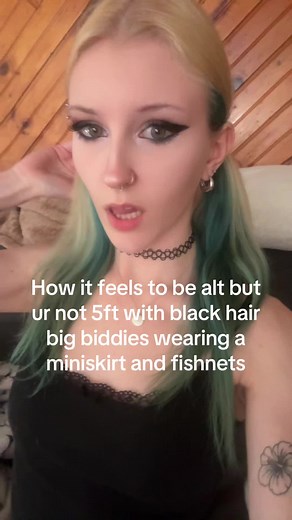 Alt Style: 5ft Black Hair & Big Biddies in Miniskirt & Fishnets