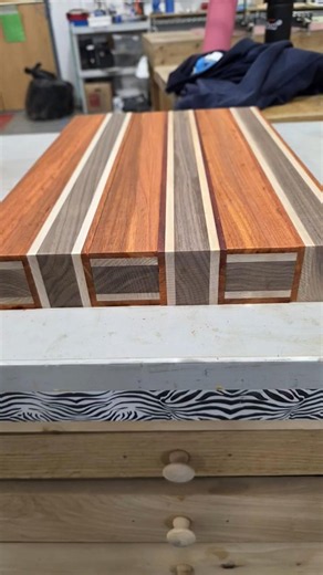 Basket Weave end grain cutting board. Padauk, Maple, and Walnut. 2nd glue up.