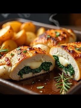 JUICY & CRISPY: Stuffed chicken breast with baked potatoes | ZeyZone recipe