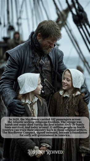 2.9M views · 46K reactions | From 102 brave souls on the Mayflower to 35 million descendants — this voyage shaped a nation. #Mayflower #HistoryFacts #AmericanOrigins #Heritage | History Revived | Facebook