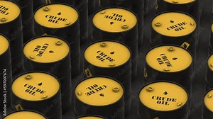 Crude oil barrels stored in a warehouse and camera spinning around - 3D Animation Render Crude oil supply and demand, Rising oil prices, Commodity market trading concept video