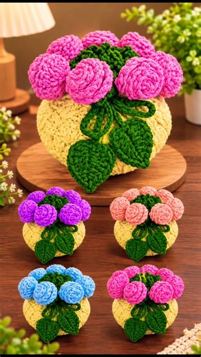 Easy Crochet Rose Flower Pot Tutorial #shorts #viral #rose #flower #diy