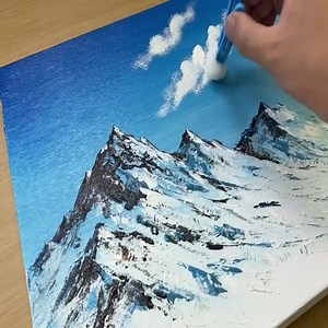 Acrylic Painting Technique with Scissors / Drawing Mountains | Painting Skills