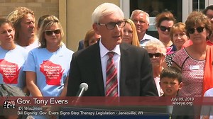 12 reactions | On July 9, 2019, @Governor Tony Evers (D) hosted a public bill signing ceremony to sign the step therapy legislation in Janesville. | WisconsinEye | Facebook