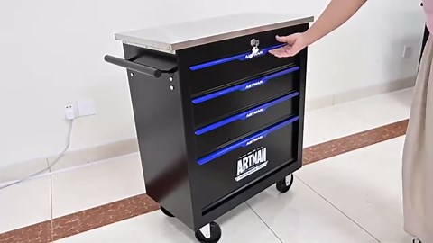 4-Drawer Heavy-Duty Rolling Steel Tool Cart with Handle&Wheels, Metal Storage Organizer Cabinet, Tool Chest for Efficient Tool Storage in Garage, Warehouse, Workshop, Repair Shop, Blue