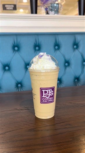 King Cake… but make it frozen 😉👑 Come try the Frozen King Cake and see why it’s a Mardi Gras must. [frozen king cake, mardi gras coffee, king cake season, new orleans flavors, pjs coffee, seasonal drinks, nola desserts, new orleans coffee, coffee lovers] | PJ's Coffee