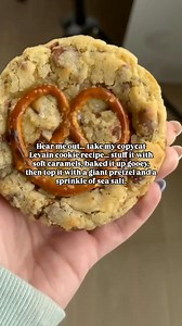This Salted Caramel Pretzel Cookie? She’s not just April’s cookie of the month—she’s a whole moment. ✨ Gooey caramel center, giant pretzel, sea salt sprinkle… one bite and you’ll never forget her. Tell me in the comments if you want a baking tutorial and tips for this recipe! Recipe link in comments! Cooking with Karli #cookie #cookielover #baking #baker #bakery #caramel #pretzel #gourmet #gourmetcookies | Cooking with Karli