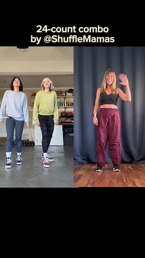 Shuffle dance tutorial. Repost. Brilliant 24-count combo by @Shuffle Mamas. Its really a 12-count combo done on each side. Give it a try! #Shuffle #shuffledance #shuffletutorial #learntoshuffle #beginnershuffler #howtoshuffle #midlifeshuffle