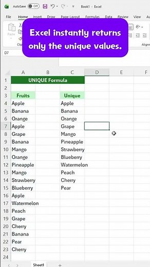 Excel UNIQUE Formula – Remove Duplicates Instantly