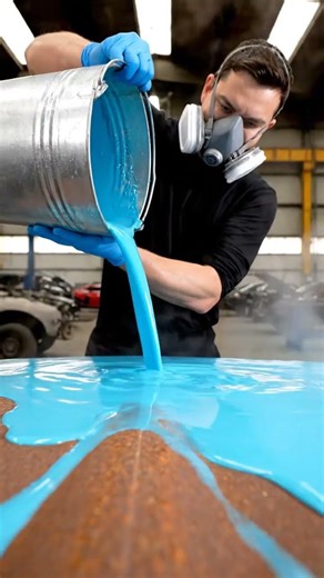 Pouring Blue Chemical on Rust - Amazing Foaming Reaction! 🧪🔵