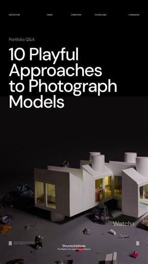 Structo Institute on Instagram: "Architecture models aren’t just objects — they’re narratives. From shifting pedestals and playful interactions to layered drawings, exposed interiors, process shots, and light as a design tool, these 10 approaches rethink how models are seen, experienced, and understood. Watch to explore playful ways of photographing models — as an extension of the design process. #ArchitecturalModel #DesignInspiration #CreativeProcess #ArchitecturePhotography #architectureportfo