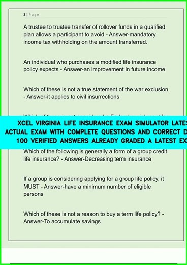 XCEL VIRGINIA LIFE INSURANCE EXAM SIMULATOR LATEST 2025 2026 ACTUAL EXAM WITH COMPLETE QUESTIONS AND