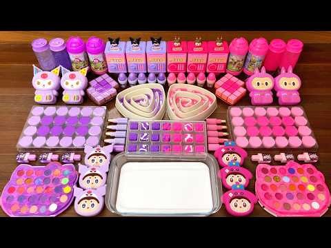 Slime mixing ASMR: Kuromi vs Labubu glossy textures & soft pops