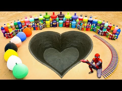 EXPERIMENT: Giant Toothpaste Eruption from Heart pit, Big Coca Cola, Mtn Dew, 7up, Fanta vs Mentos