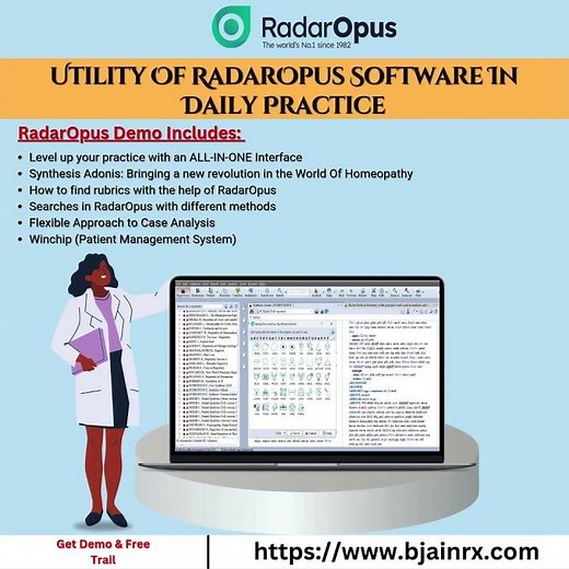 Book RadarOpus Homeopathy Software Demo or Free Trial @ https://www.bjainrx.com/