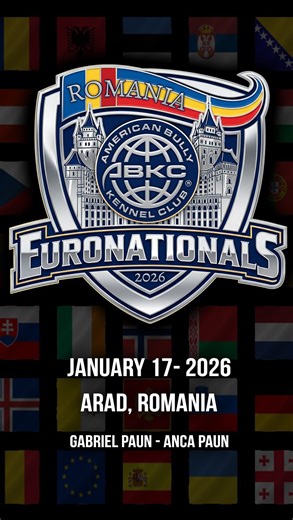 🏆🇪🇺 ABKC Euro Nationals 🇪🇺🏆 Where Europe’s finest rise to the top. A amazing line up of trophies to win, who’s gonna be taking them home?? Pre registration link in bio Jan 17th 2026 Arad, Romania 🇷🇴 #ABKCEuroNationals #ABKC #BestOfWinners #ABKCWorldwide BullyExcellence | American Bully Kennel Club - ABKC