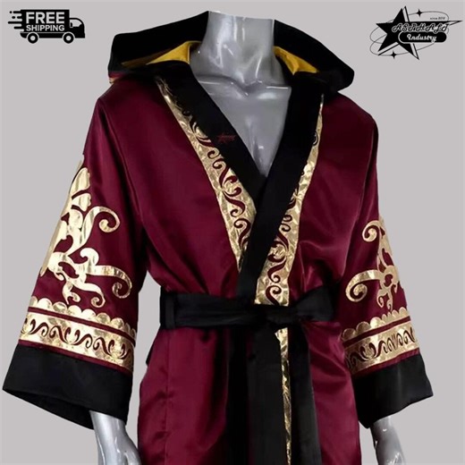 Boxing Walkout Robe – Burgundy Gold Fighter Entrance Gown – Custom Fight Night Ring Rob - Etsy