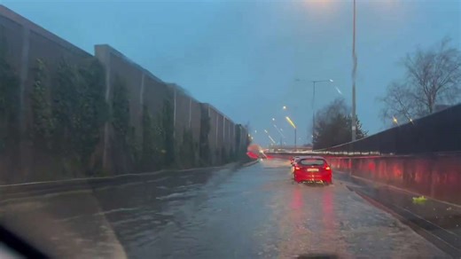 Intense M50 flooding causes traffic disruption during Storm Chandra in Dublin, Ireland