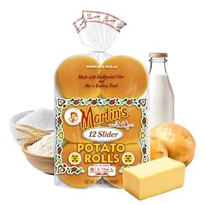 Martins Slider Potato Rolls - 3” Non GMO Mini Hamburger Buns - Golden Hue, Soft & Sweet, Made with Nonfat Milk, Wheat Flour & Cane Sugar - Perfect for Sliders - 12 pcs