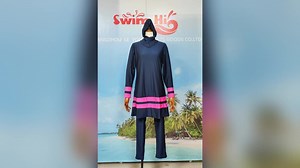 Plus Size Full Covered Islamic Muslim Womens Swimwear Modest Swimsuit With Head Cover