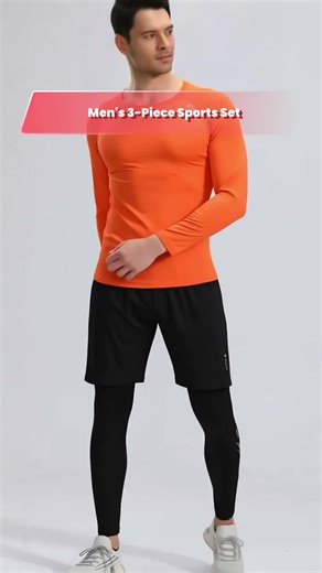 Men's Casual Sports Set 3-Piece, Compression Breathable Long Sleeve, Tight Pants & Loose Shorts, Drawstring Pockets, Fashion Print #workoutfit #loungewearset #gymoutfitideas #unisexsweatsuits #sportybodysuit #athleticpants #mensjoggers #sportsshorts #mensjoggersets #fallactivewear