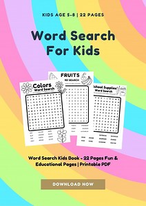 Kids Word Search Printable: 22-page Educational Activity Book (PDF Download A4 Size) - Etsy Australia