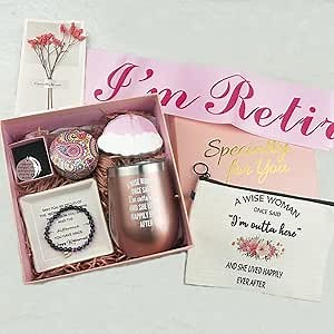 Funny Retirement Gifts for Women, Happy Retired Gifts for Coworker, Farewell Gift for Friends, Boss, Teachers, Nurses, Mom, Wine Tumbler, Bracelet, Jewelry Dish, Makeup Bag, Retirement Sash - Pink