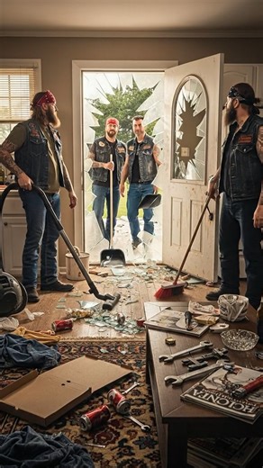 15 Bikers Broke Into My House While I Was at My Wife’s Funeral, I Walked In, Ready to Face Intruders — And What Those Bikers Did Left Me Speechless The day I buried my wife, the world felt unrecognizable. Thirty-two years with Sarah — and suddenly the house, the air, the future felt hollow. I drove home from the cemetery in silence, still in my funeral suit, still holding the folded flag handed to me with solemn pity. When I turned into my neighborhood, something immediately felt wrong. Fifteen 