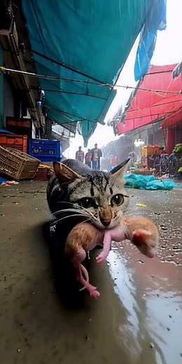 Mother Cat Saves Shivering Kitten from Heavy Rain 🌧️🐱 | Emotional Rescue