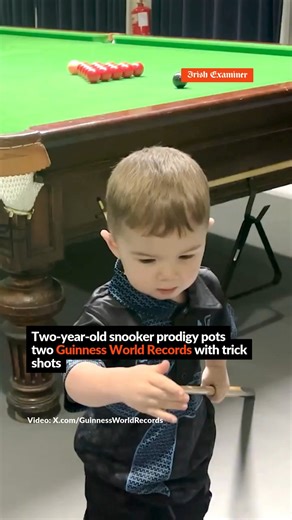 A two-year-old snooker prodigy has secured multiple Guinness World Records by becoming the youngest person to perform two trick shots. Toddler Jude Owens successfully executed a pool bank shot at two years and 302 days old on October 12, 2025. Just weeks earlier, at two years and 261 days old, he completed a snooker double pot. 📲 To read the full story, click the link in the comment section. | Irish Examiner