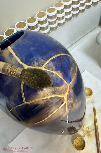 Tall Cobalt Blue Gold Kintsugi Crytalline Vase | Some Process Steps