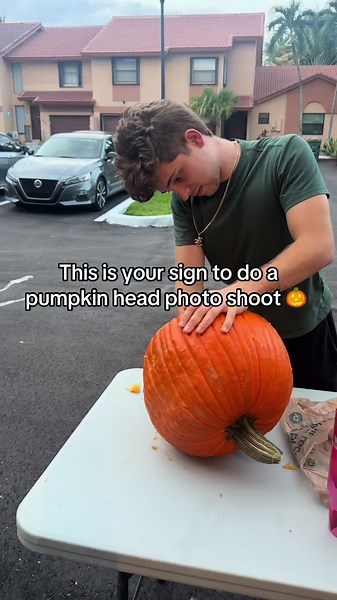 How’d I do? 🎃 #fyp #halloween #pumpkinhead #pumpkin #photoshoot | pumpkin head photoshoot
